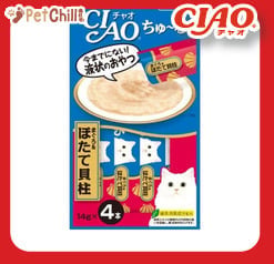 CIAO CIAO 肉泥 貓零食 金槍魚+扇貝肉醬 14g 4本入 14g  正面圖