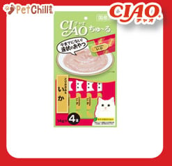 CIAO CIAO 肉泥 貓零食 雞肉+魷魚肉醬 14g 4本入 14g 正面圖