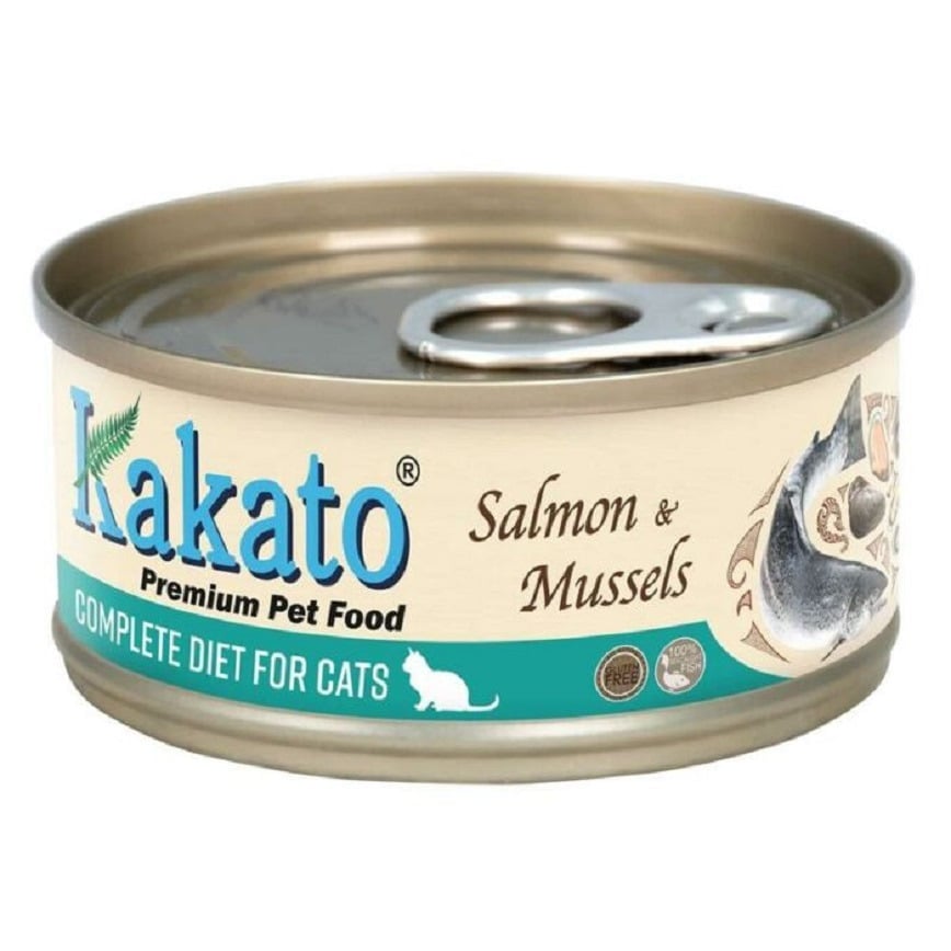 Kakato Kakato 主食罐 貓罐頭 三文魚及青口 70g 70g  正面圖