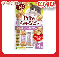 CIAO CIAO 貓零食 日本 Pure Chiu 天然軟心零食粒 金槍魚+雞肉味 10g 4袋入 10g  正面圖