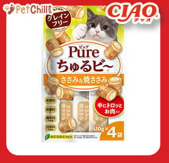 CIAO CIAO 貓零食 日本 Pure Chiu 天然軟心零食粒 純雞柳味 10g 4袋入 10g 正面圖