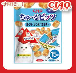 CIAO CIAO 貓零食 日本零食粒 雞肉及金槍魚味 12g 15袋入 12g 正面圖