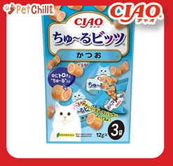 CIAO CIAO 貓零食 日本軟心零食粒 鰹魚味 12g 3袋入 12g 正面圖