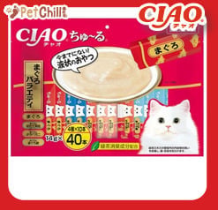 CIAO CIAO 肉泥 貓零食 金槍魚及蟹混合海鮮味 14g 40本入 14g 正面圖