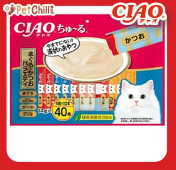 CIAO CIAO 肉泥 貓零食 金槍魚扇貝混合海鮮味 14g 40本入 14g 正面圖