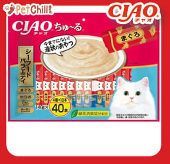 CIAO CIAO 肉泥 貓零食 金槍魚混合海鮮味 14g 40本入 14g 正面圖