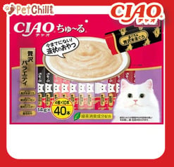 CIAO CIAO 肉泥 貓零食 豪華金槍魚三文魚混合海鮮味 14g 40本入 14g 正面圖