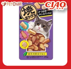 CIAO CIAO 貓零食 日本夾心潔齒餅 雞肉及魷魚及海鮮味 25g 25g 正面圖