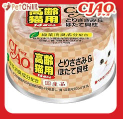 CIAO CIAO 貓罐頭 肉泥貓罐頭 高齡貓 14歲以上 雞肉+扇貝 75g 75g 正面圖