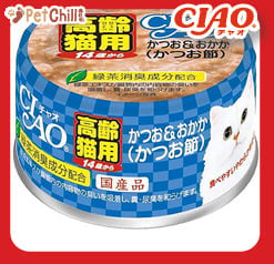 CIAO CIAO 貓罐頭 肉泥貓罐頭 高齡貓 14歲以上 鰹魚+鰹節 75g 75g 正面圖
