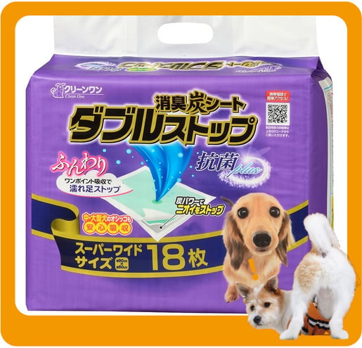 日本Clean 日本Clean One 消臭炭雙層吸收 抗菌Plus 寵物尿墊 狗尿墊 狗尿片 [90x60 L碼 18枚]   正面圖