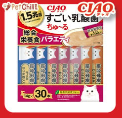 CIAO CIAO 肉泥 貓零食 1.5萬億乳酸菌 綜合營養肉醬 14g 30本入 14g 正面圖