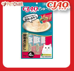 CIAO CIAO 肉泥 貓零食 飛魚乾粉+鰹魚肉醬 14g 4本入 14g 正面圖