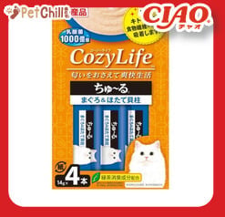 CIAO CIAO 肉泥 貓零食 CozyLife系列 扇貝+金槍魚肉醬 14g 4本入 14g 正面圖