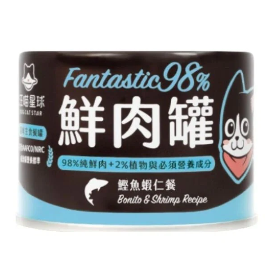 汪喵星球 汪喵星球 貓罐頭 DogCatStar 貓用98% 鮮肉無膠主食罐 鰹魚蝦仁 165g 165g 貓用 正面圖