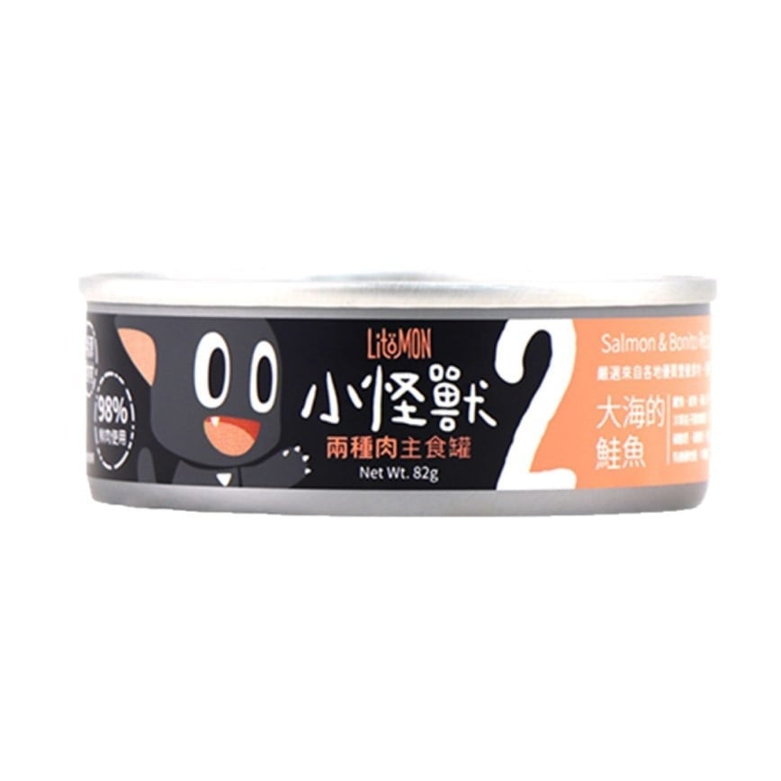 怪獸部落 怪獸部落 貓罐頭 2種肉貓主食罐 大海鮭魚 82g 82g  正面圖