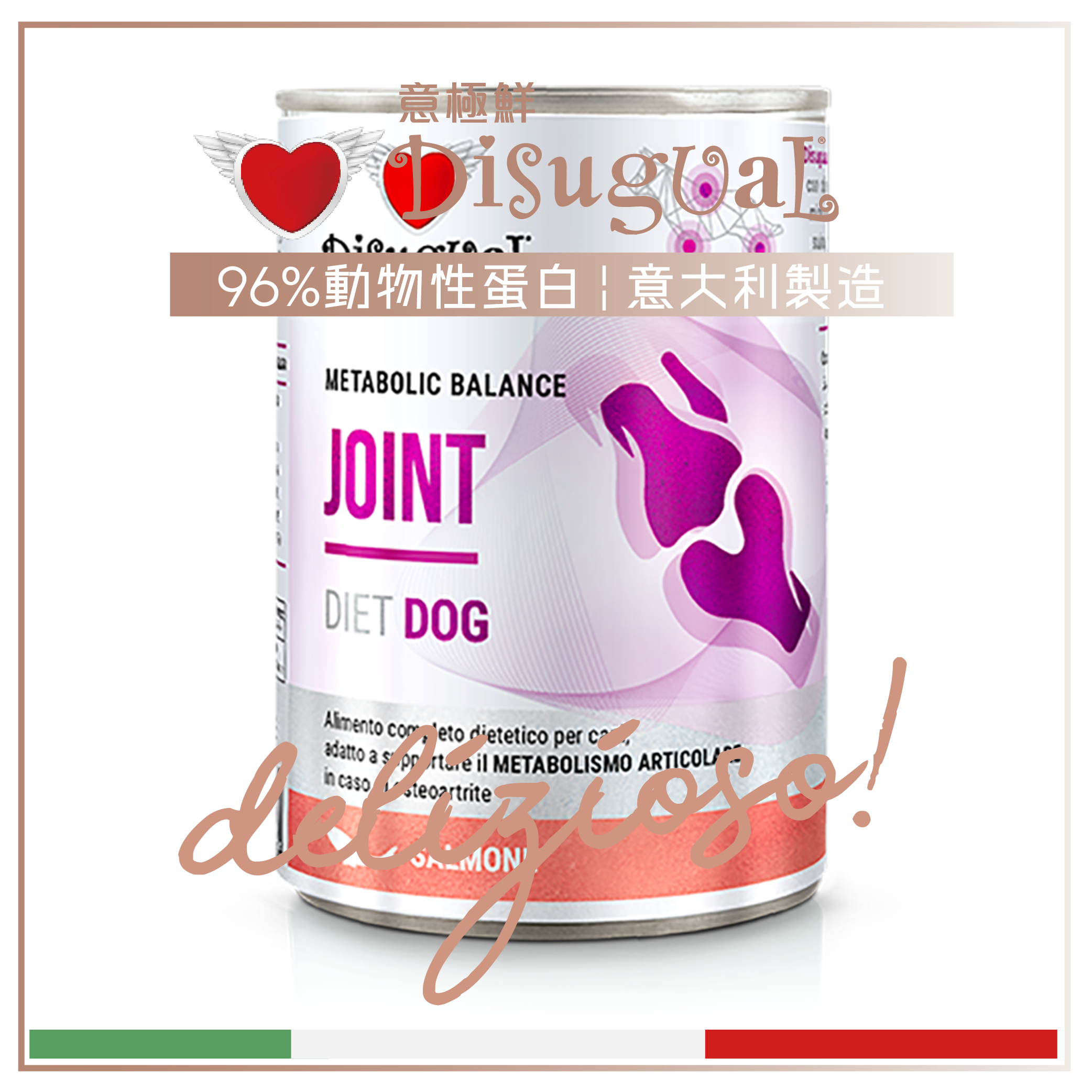 Disugual Disugual 意極鮮 處方糧 狗罐頭 關節保健配方 三文魚 400g  | 意大利製造 400g  正面圖