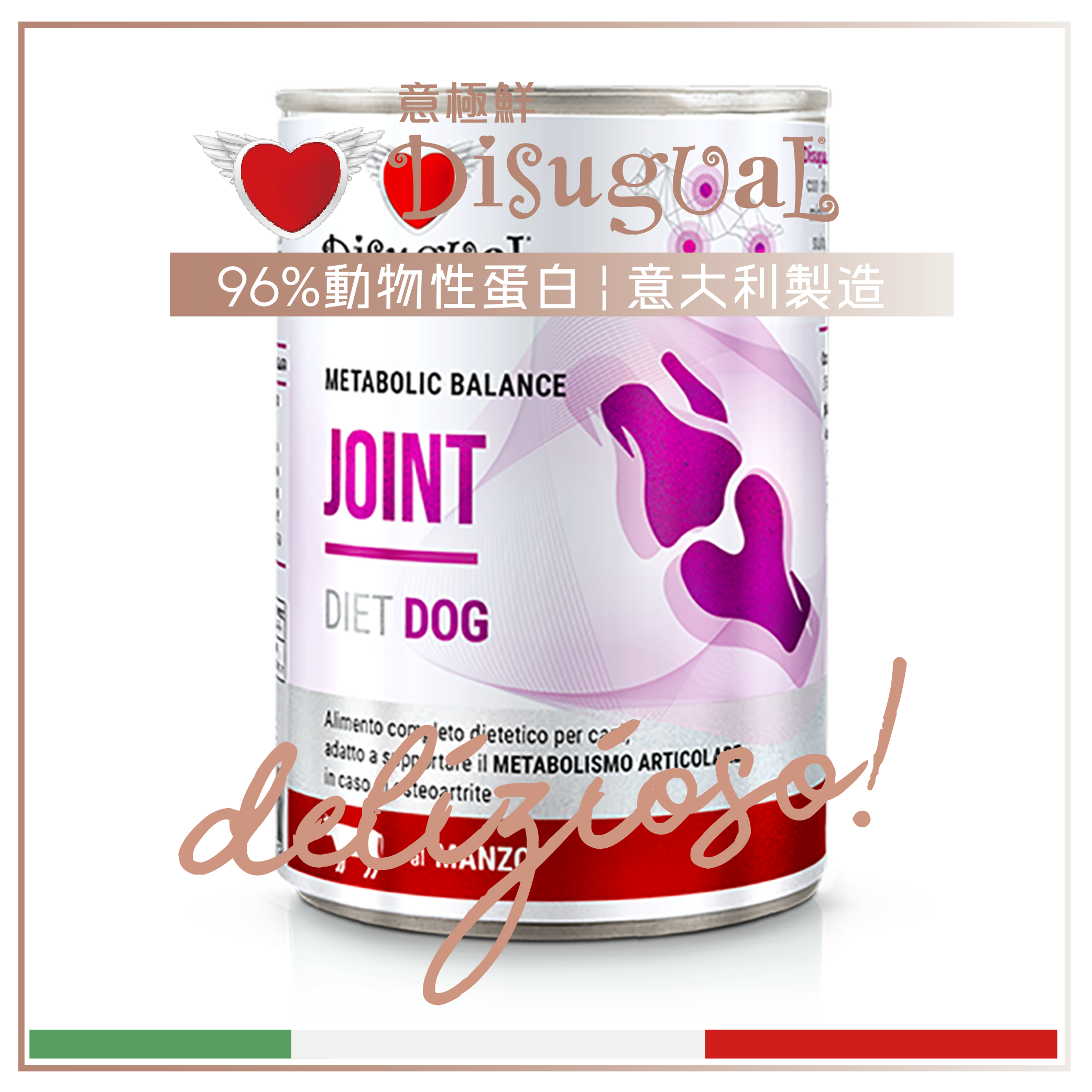 Disugual Disugual 意極鮮 處方糧 狗罐頭 關節保健配方 牛肉 400g  | 意大利製造 400g  正面圖