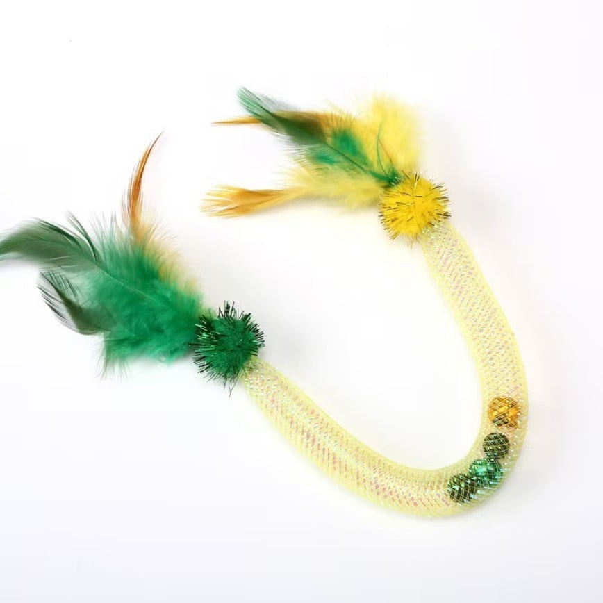 Cat Toy Feather Mesh Tube Teaser Wand Orange/Yellow/Pink (Random Color) 貓玩具 逗貓棒 寵物用品速遞