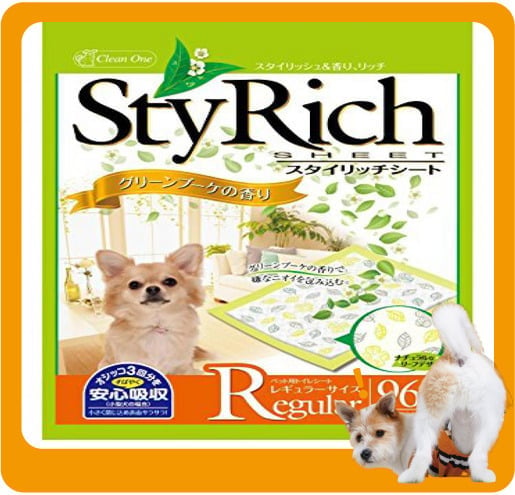 日本StyRich 日本StyRich Regular 花香味寵物尿墊 狗尿墊 狗尿片 [34*45 S碼 96枚入]   正面圖