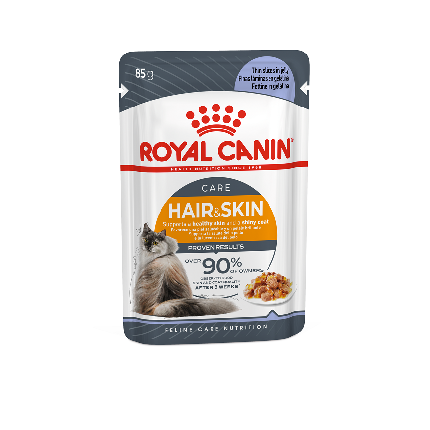 Royal Canin Royal Canin 法國皇家 貓濕糧 成貓亮毛及皮膚加護主食濕糧 85g 啫喱配方 85g 85g 正面圖