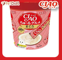 CIAO CIAO 肉泥 貓零食 吞拿魚．白飯魚帶子肉醬 14g SC-135 60本罐裝 14g  正面圖