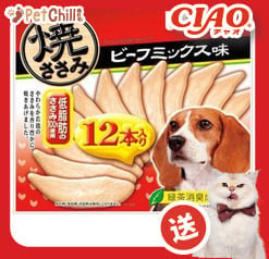 CIAO CIAO 狗零食 日本烤雞胸肉 狗狗配方 牛肉味 12本入   正面圖