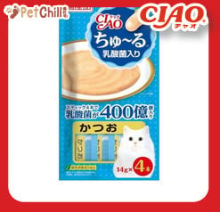 CIAO CIAO 肉泥 貓零食 乳酸菌 鰹魚肉醬 14g 4本入 14g  正面圖