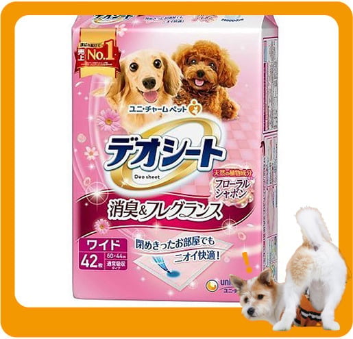 Unicharm Unicharm 寵物尿墊 狗尿墊 狗尿片 日本柔軟香氛超除臭 粉紅花香味 寵物尿墊 [60*44 XL碼 42枚]   正面圖