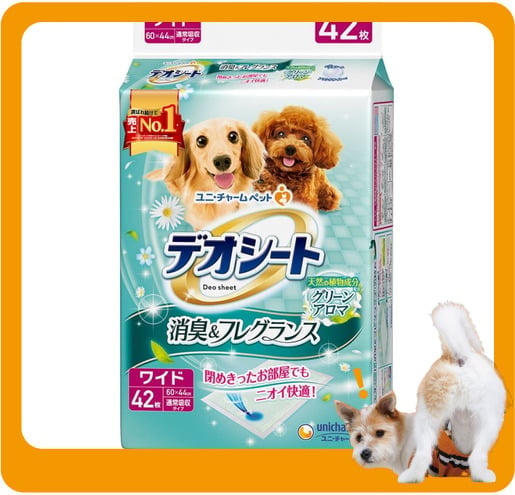 Unicharm Unicharm 寵物尿墊 狗尿墊 狗尿片 日本柔軟香氛超除臭 田園清香味 寵物尿墊 [60*44 XL碼 42枚]   正面圖