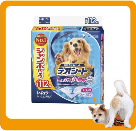 Unicharm Unicharm 寵物尿墊 狗尿墊 狗尿片 日本柔軟無香超除臭增量裝 寵物尿墊 [44*32 L碼 112枚]   正面圖