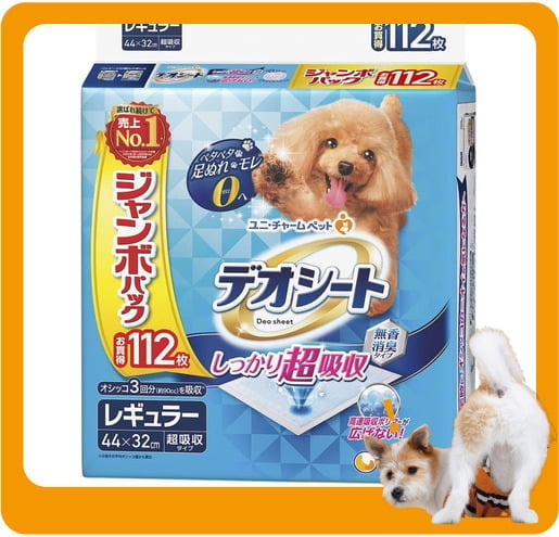 Unicharm Unicharm 寵物尿墊 狗尿墊 狗尿片 日本柔軟無香超除臭增量裝 寵物尿墊 [44*32 L碼 112枚]   正面圖