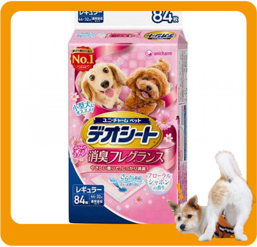 Unicharm Unicharm 狗尿墊 狗尿片 日本柔軟香氛超除臭 粉紅花香味 寵物尿墊 [44*32 XL碼 84枚]   正面圖