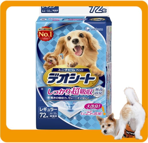 Unicharm Unicharm 寵物尿墊 狗尿墊 狗尿片 日本柔軟無香超除臭 寵物尿墊 [44*32 L碼 72枚]   正面圖