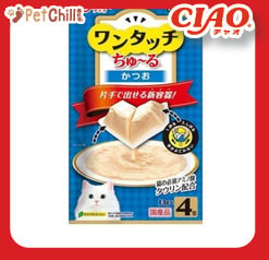 CIAO CIAO 貓零食 日本One Touch 肉泥杯 鰹魚醬盒 14g 4本入 14g  正面圖