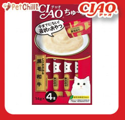 CIAO CIAO 肉泥 貓零食 黑毛和牛肉醬 14g 4本入 14g  正面圖