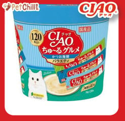 CIAO CIAO 肉泥 貓零食 扇貝及海鮮味 14g 120本罐裝 SC-212 14g 正面圖