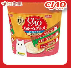 CIAO CIAO 肉泥 貓零食 雞肉及海鮮味 14g 120本罐裝 SC-213 14g 正面圖