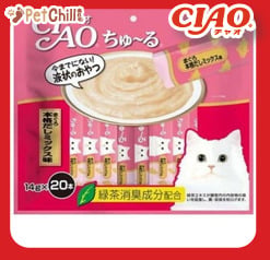 CIAO CIAO 肉泥 貓零食 正宗金槍魚及鰹魚扇貝海帶肉醬 14g 20本袋裝 14g 正面圖